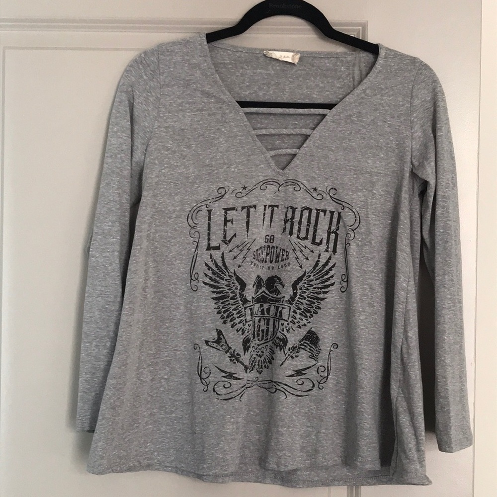 Alter'd State size small grey long sleeve graphic v neck t shirt